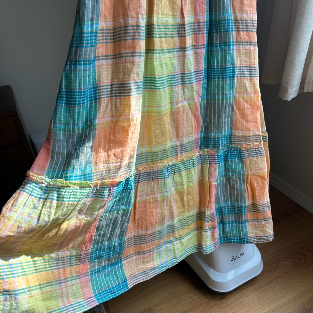 Vineyard Vines Lemon Tart Plaid Smocked Linen Ruffle Midi Dress - Picture 4 of 7